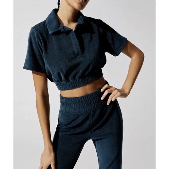 Carbon38 Micro Terry Cropped Top Daylight Navy -S - Picture 9 of 10